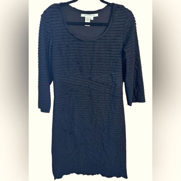 Max Studio Black Tiered Ruffled Long Sleeve Knee Length Dress Women's size Large - Picture 2 of 4